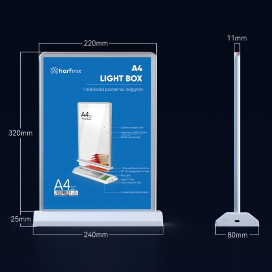 210mm x 295mm A4 Çift Taraflı Şarj Edilebilir Light Box 210mm x 295mm A4 Çift Taraflı Şarj Edilebilir Light Box