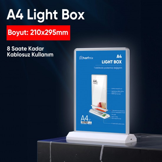 210mm x 295mm A4 Çift Taraflı Şarj Edilebilir Light Box 210mm x 295mm A4 Çift Taraflı Şarj Edilebilir Light Box